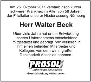 Traueranzeige von Walter Beck von Pegnitz-Zeitung